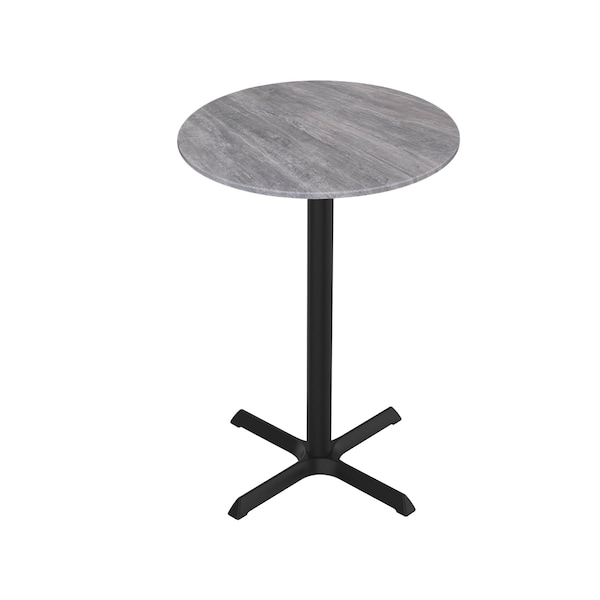 42 Tall OD211 Black Table Base w30x30 foot and 32 Diameter Greystone Top, IndoorOutdoor